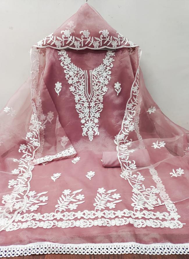 Organza Pink Festival Wear Embroidery Work Dress Material